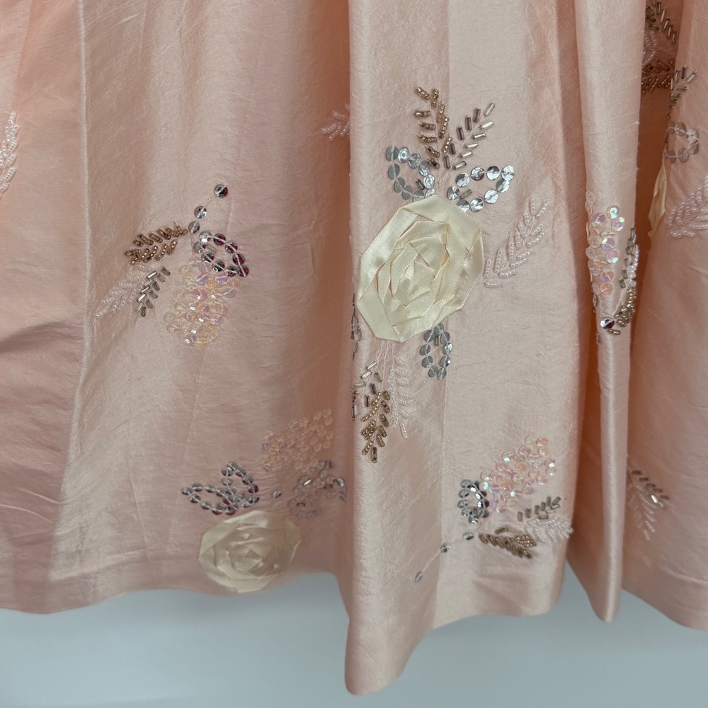 Tibi‎ Pink 100% Silk Floral Sequin Beaded V-Neck Cocktail Dress Size 8 - Picture 4 of 6